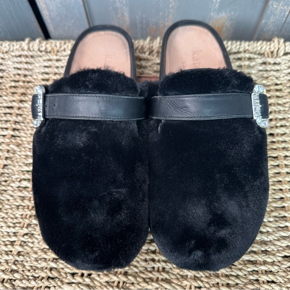 Kate Spade Cici Faux Fur Embellished Mules Flats Black Sz 7 - Picture 2 of 15